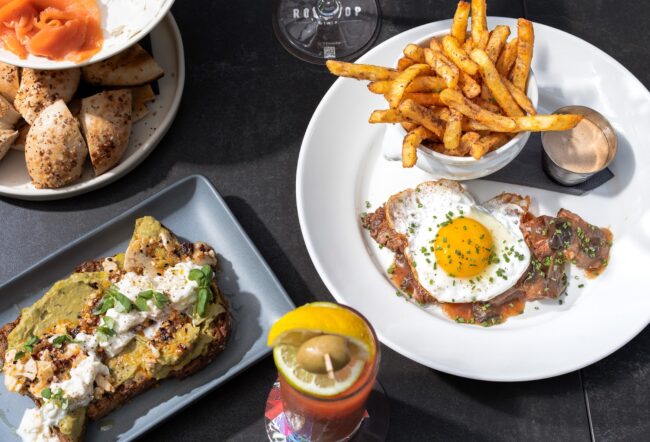 ALE00888 Brunch Fort Lauderdale at Rooftop @1WLO with steak, avocado toast, and bagels.